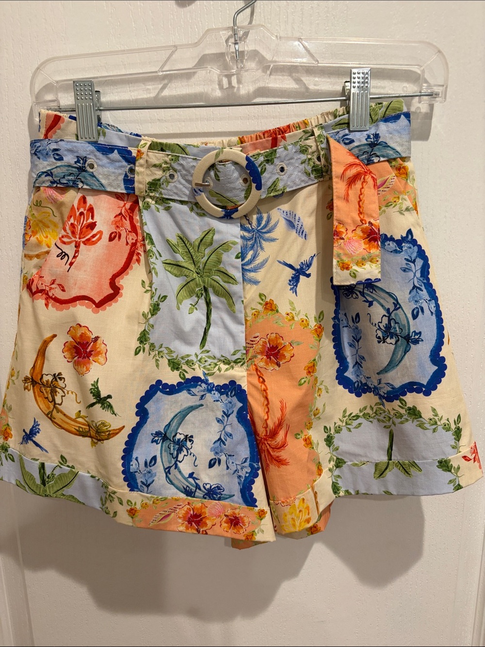 emory park Multicolor Tropical Print Belted Shorts